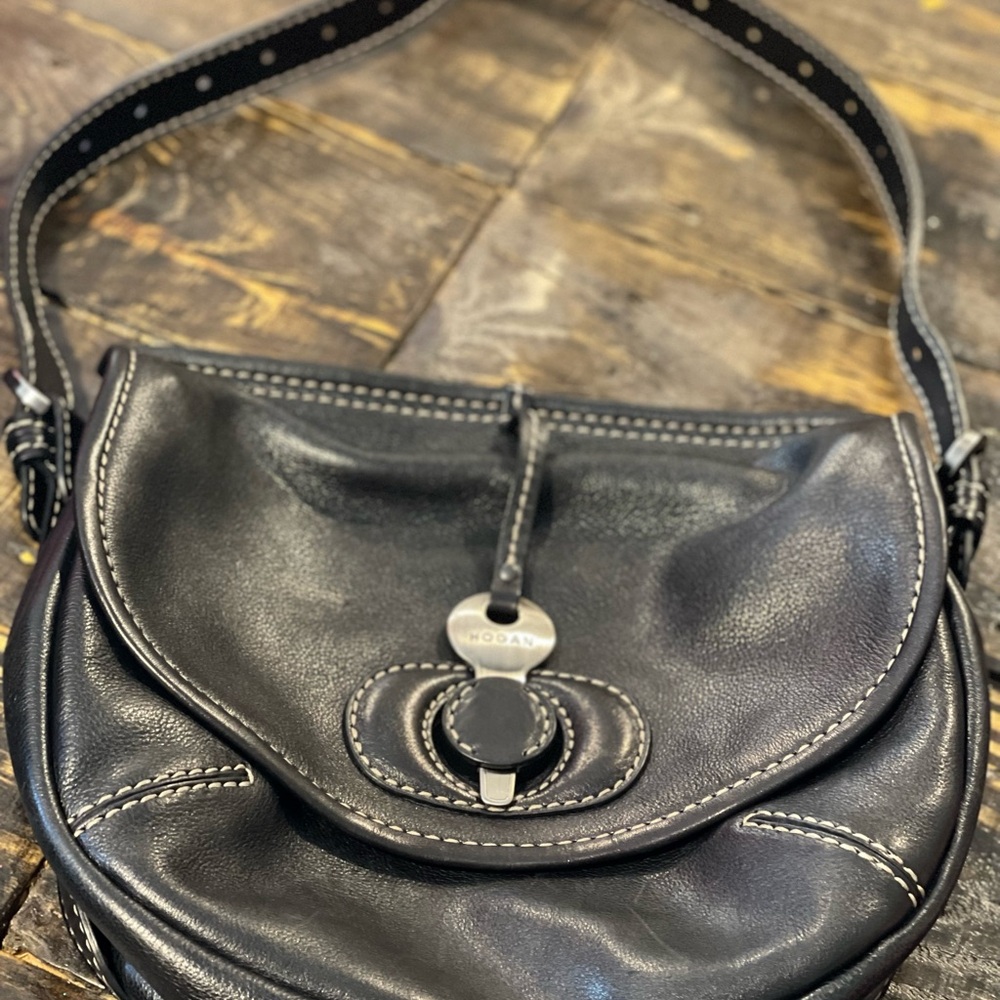 Hogan Black Bag with Decorative Stitching